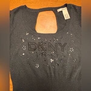 DKNY Keyhole Black Embellished Logo Sweater Women’s Medium